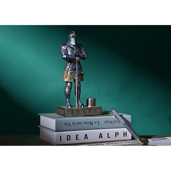 Knight Pen Stand Office Desk Organizer Gift for Men 9.45 Inches Blue - Picture 6 of 7